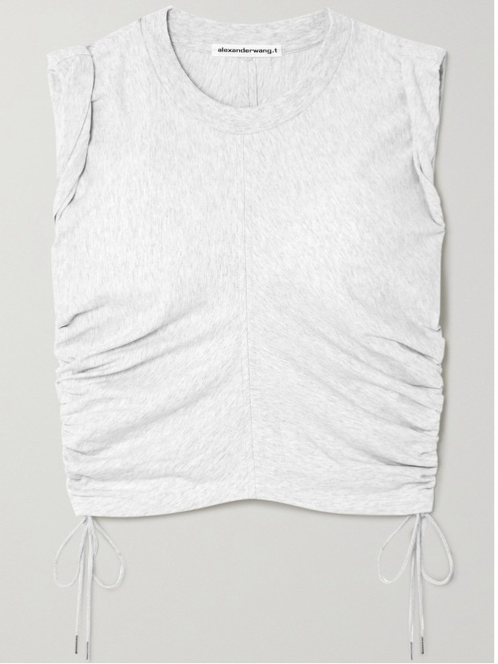T BY ALEXANDER WANG $175 Grey Ruched Cropped Sleeveless T-Shirt Drawstring Small